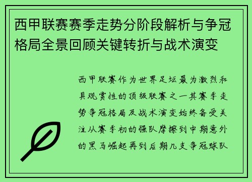 西甲联赛赛季走势分阶段解析与争冠格局全景回顾关键转折与战术演变